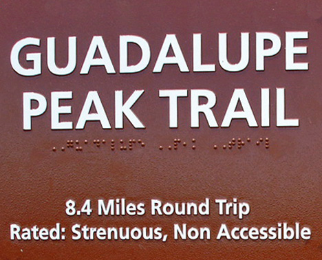 Guadalupe Peak Trail sign