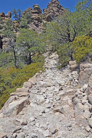 a very rocky uphill trail