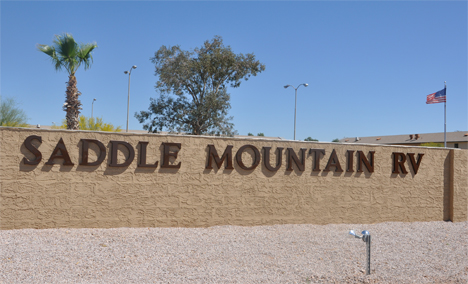 Saddle Mountain RV Park sign on wall