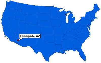 USA map showing Tonopah, AZ location