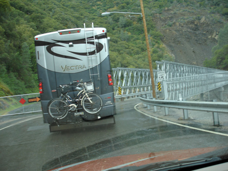 driving the RV on the narrow bridge