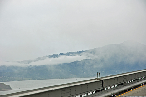 fog while crossing the San Francisco Bay Bridge
