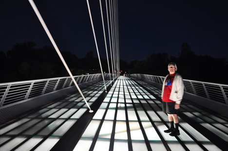Lee Duquette on the Sundial Bridge and pylon during the evening
