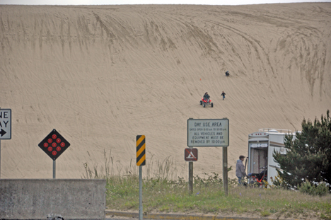 people 4-wheeling on the sand dune