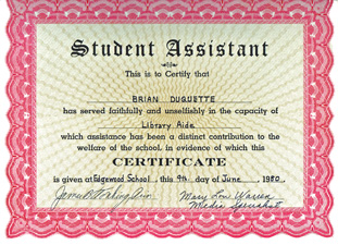 Brian earns a Library Aide Certificate