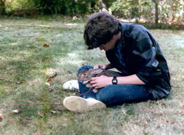 Brian Duquette with his rabbit, Hazel