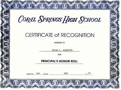 Brian makes the honor roll again - Coral Springs High School