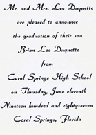 Brian's invitation to his high school graduation