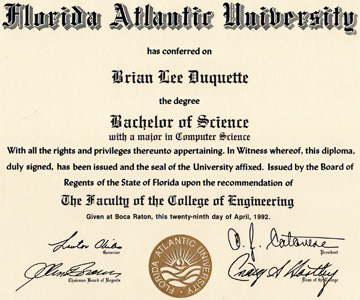 Brian Duquette graduates from FAU and gets his diploma