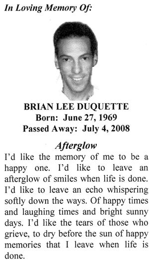 Brian Duquette's afterglow message to all