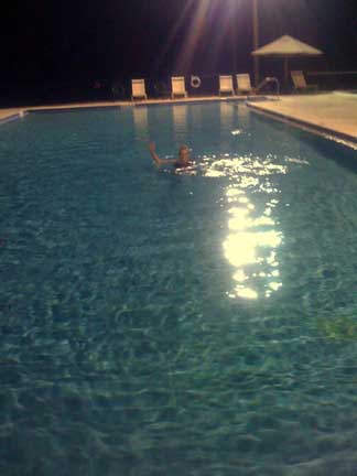 Karen alone in the pool