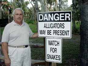 alligator and snake sign behind our RV